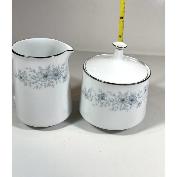 Noritake Japan Inverness Creamer & Sugar w/ Lid 6716 Platinum Rim Contemporary - Picture 8 of 8